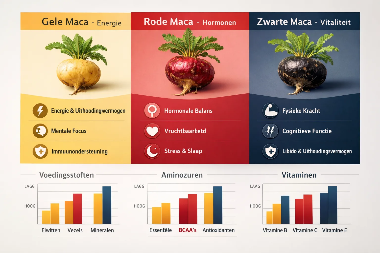 Verschillende soorten maca
