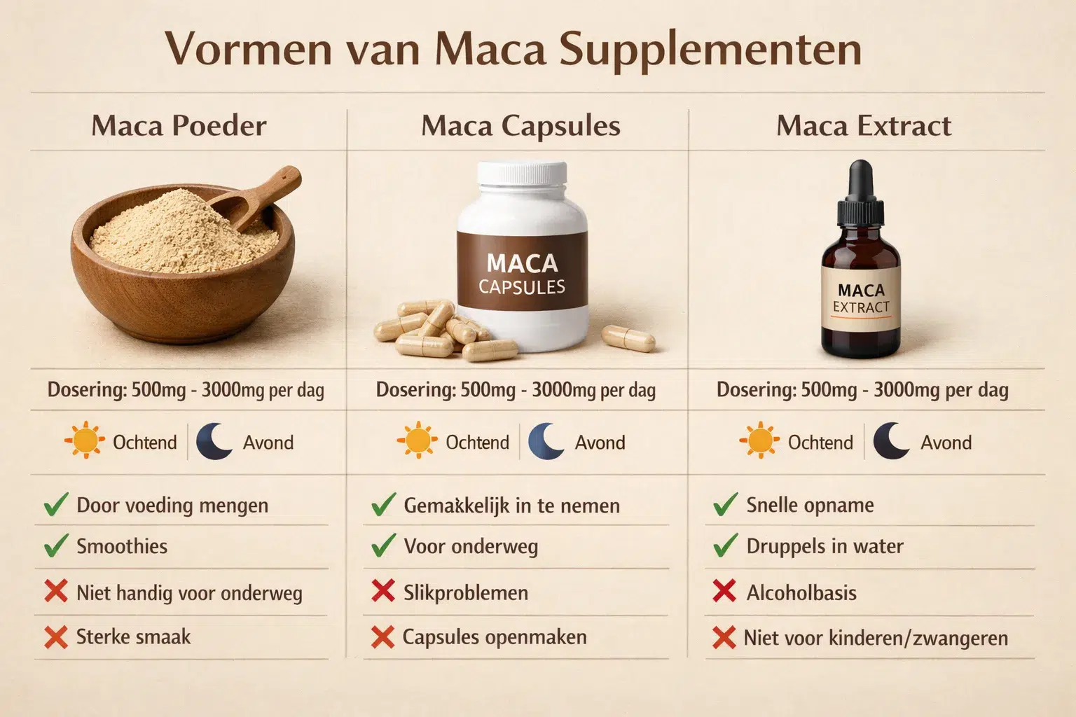 vormen van maca supplementen