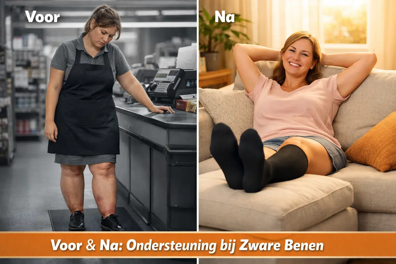 voor-na ondersteuning bij zware benen
