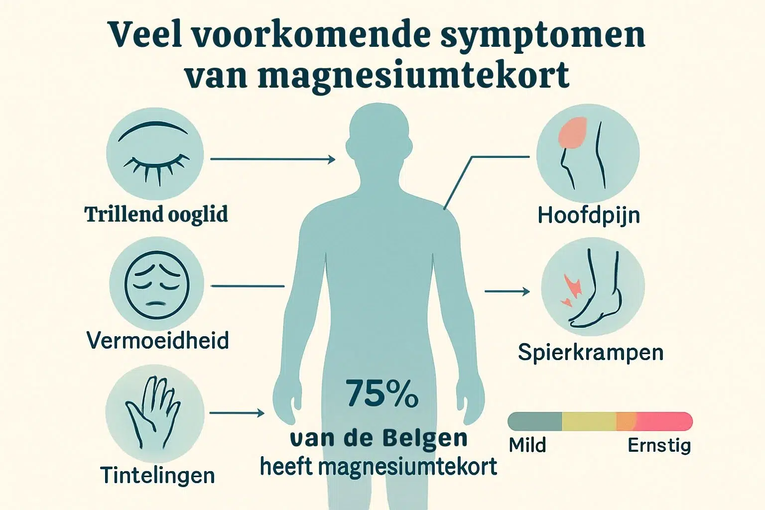 veelvoorkomende symptomen van magnesiumtekort